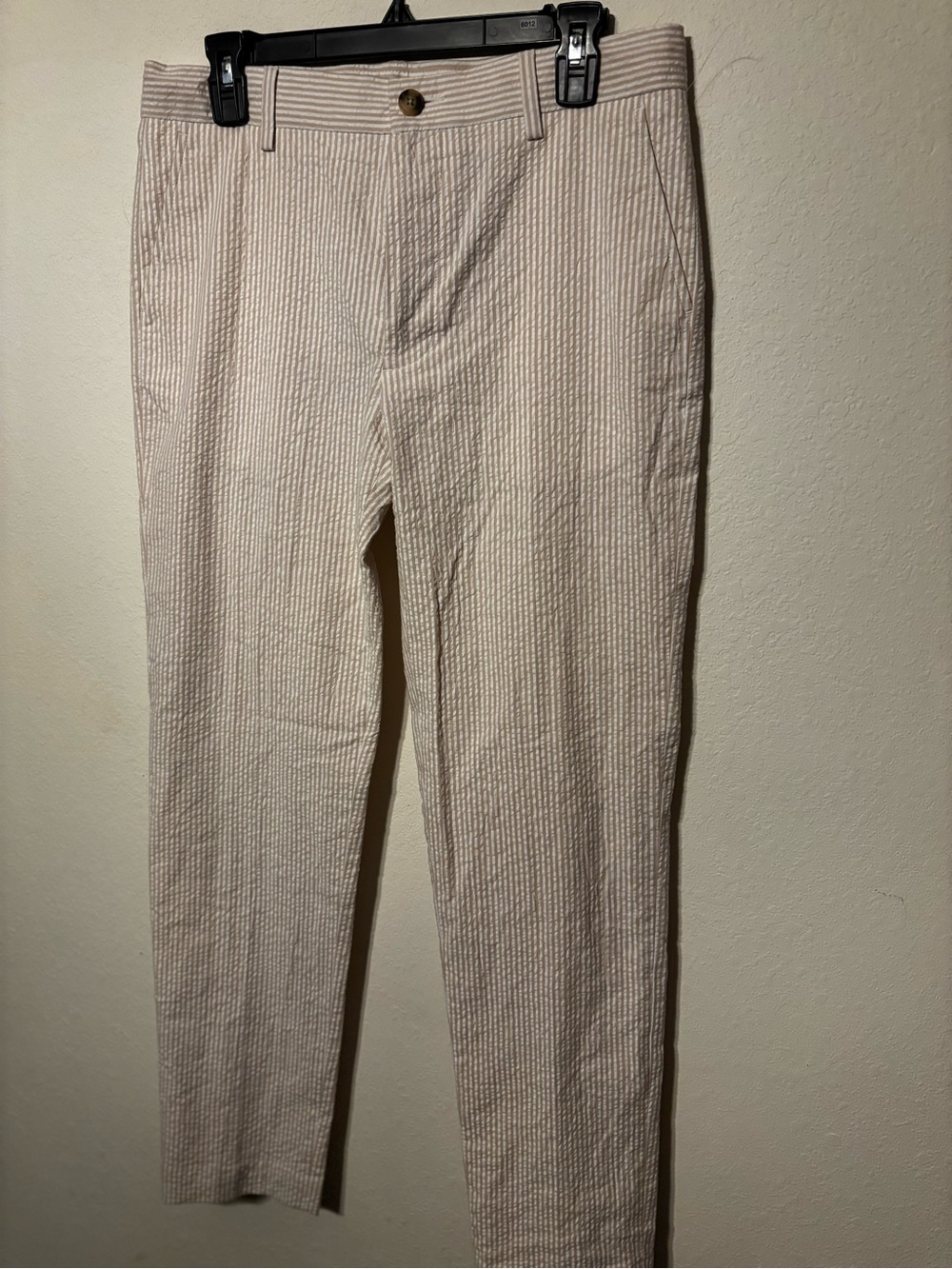 Nordstrom Seersucker Stripe PANTS Tan Cream Size 18 Cotton Ankle Crop Pants NWOT